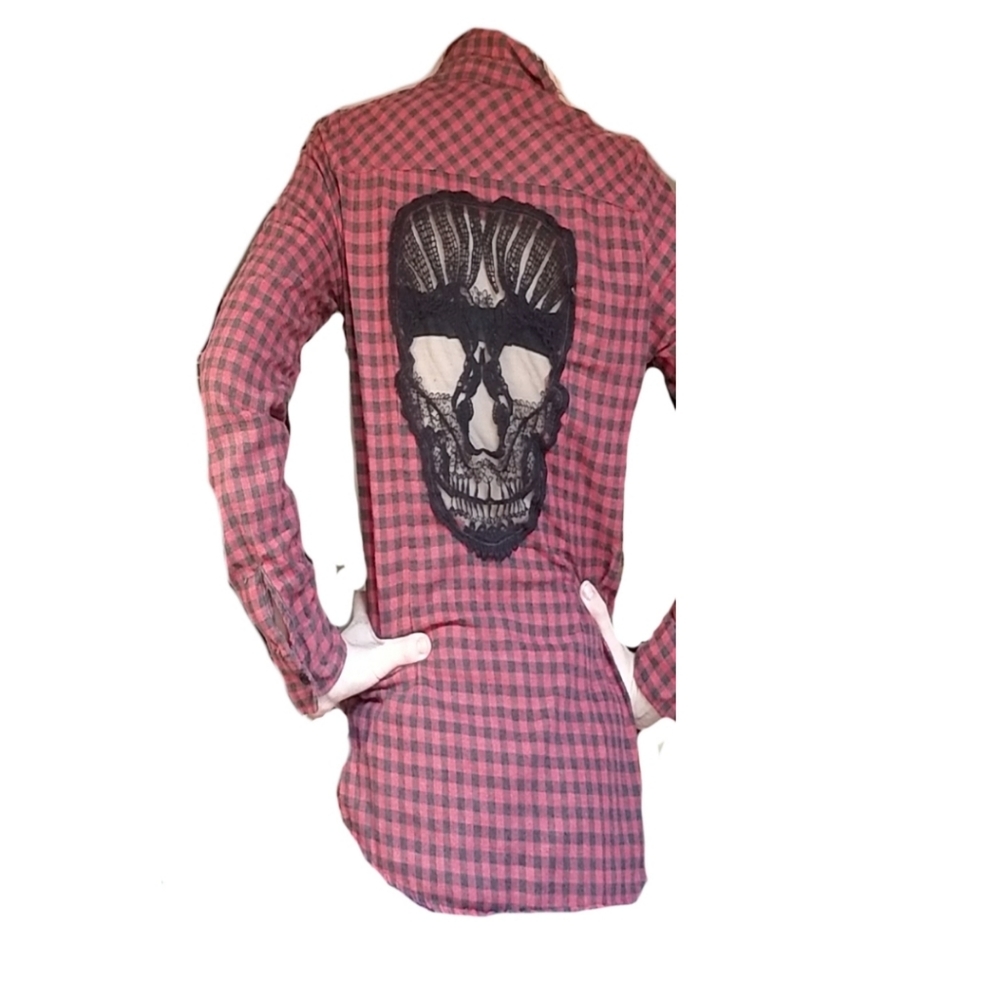 Hot topic red flannel with skull lace cutout